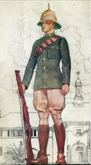 B S A Police Trooper 1940 detail from a cigarette card. Note the Regimental Institute in the background.