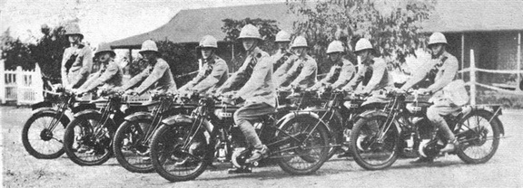 1927 First Official BSAPolice motorcyclist on BSA L26 350cc models  Note the riders wearing spurs