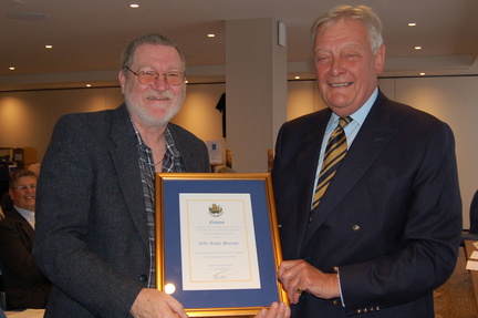 Les Burrow receiving his HLM certificate from Michael Walker (Patron)