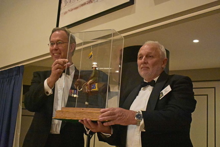 Nigel Beet receiving mounter tropper from Mike Coleman