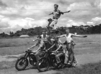 Practice for the 1953 Display with 9 men on 2 motorcycles